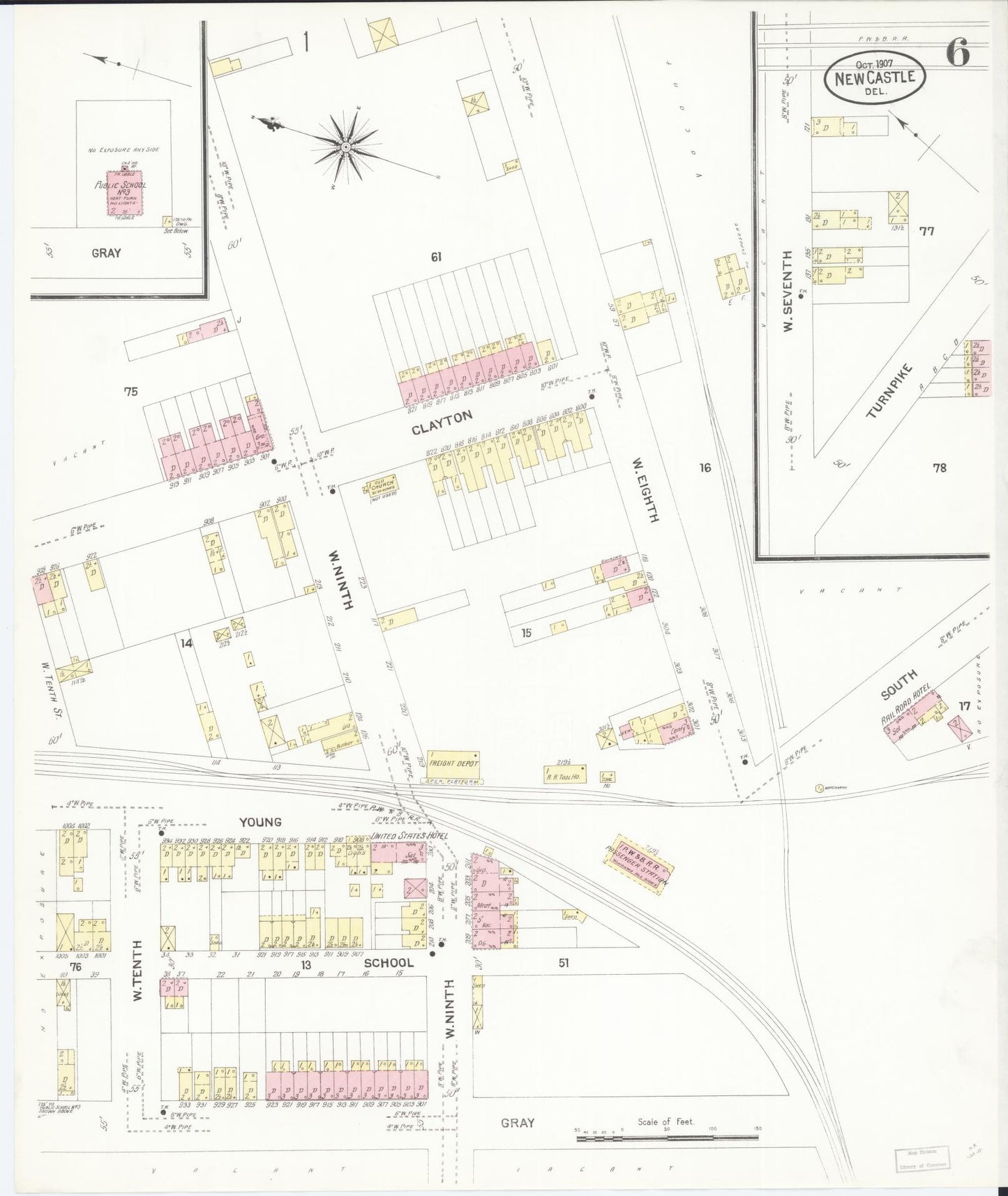 Sanborn Fire Insurance Map from New Castle, New Castle County, Delaware (1907), Sheet #0006 - Complete Map Set gallery image, historic Sanborn map, vintage wall art, Delaware Delaware