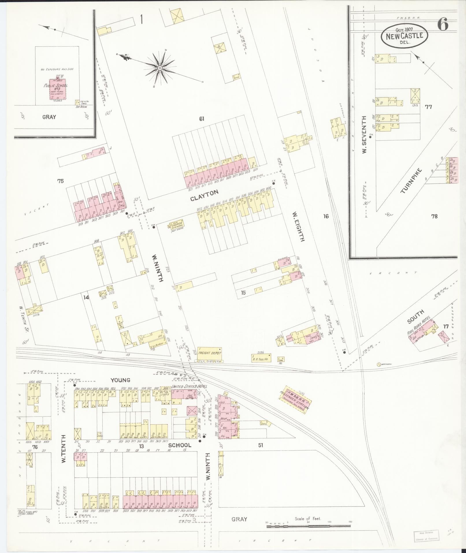 Sanborn Fire Insurance Map from New Castle, New Castle County, Delaware (1907), Sheet #0006 - Complete Map Set gallery image, historic Sanborn map, vintage wall art, Delaware Delaware
