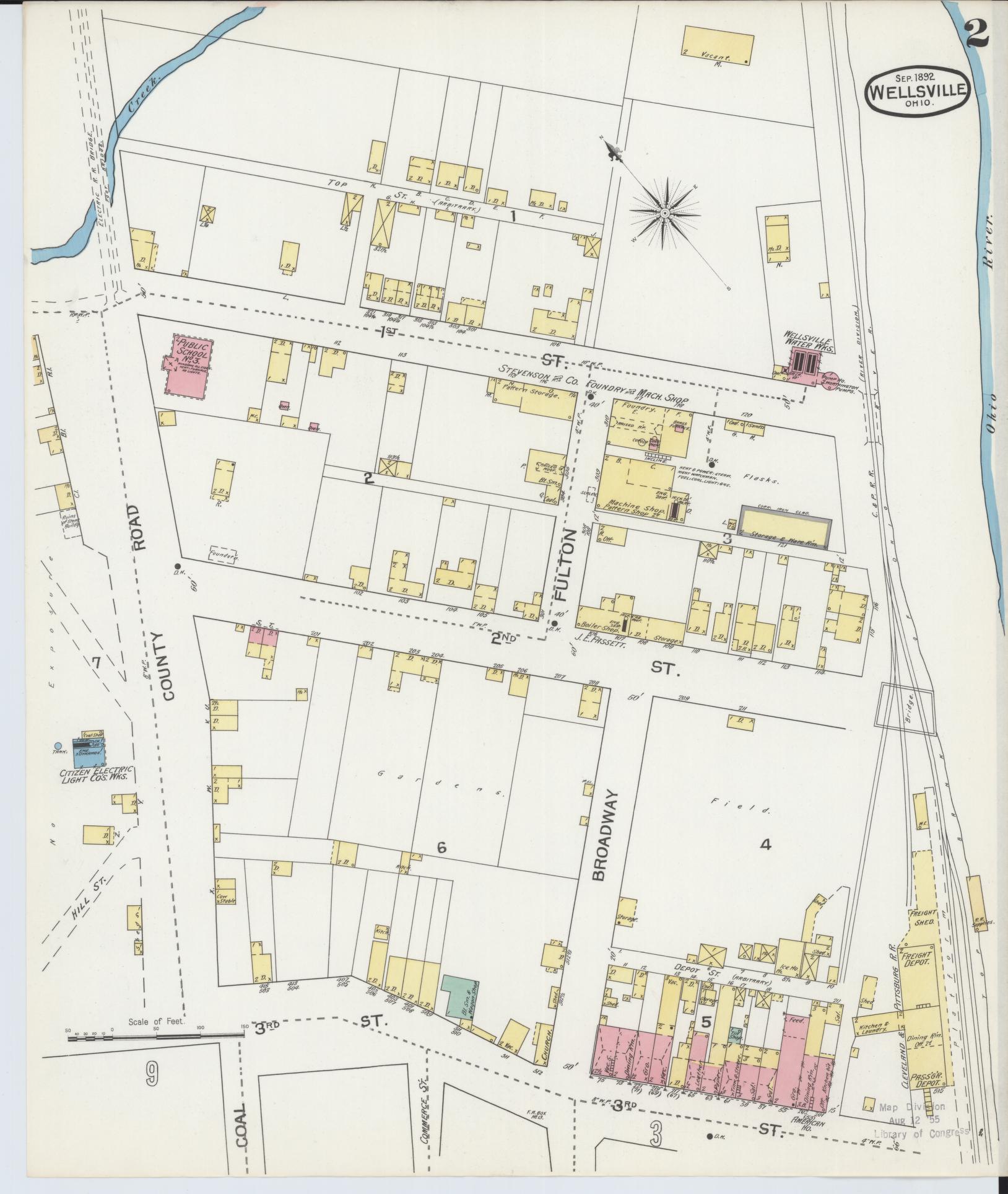 Sanborn Fire Insurance Map from Wellsville, Columbiana County, Ohio (1892), Sheet #0002 - Complete Map Set gallery image, historic Sanborn map, vintage wall art, Ohio Ohio