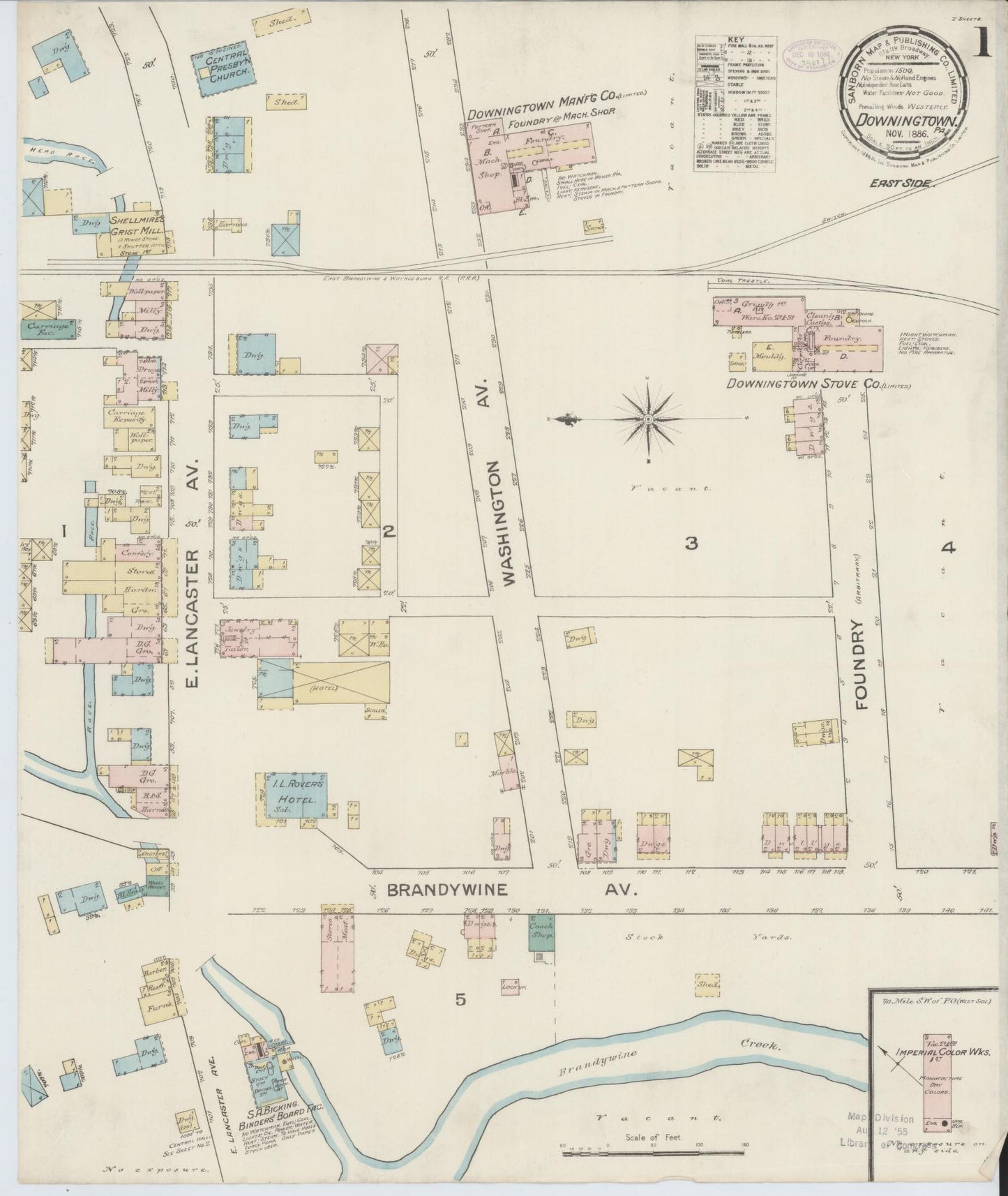Sanborn Fire Insurance Map from Downingtown, Chester County, Pennsylvania. (1886) – Historic Sanborn Fire Insurance Map Print
