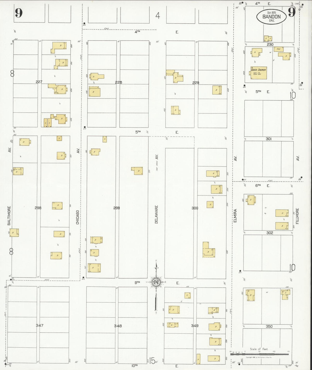 Sanborn Fire Insurance Map from Bandon, Coos County, Oregon (1925), Sheet #0009 - Historic Sanborn Fire Insurance Map Print, vintage old map wall art, antique decor, genealogy gift, Oregon Oregon map