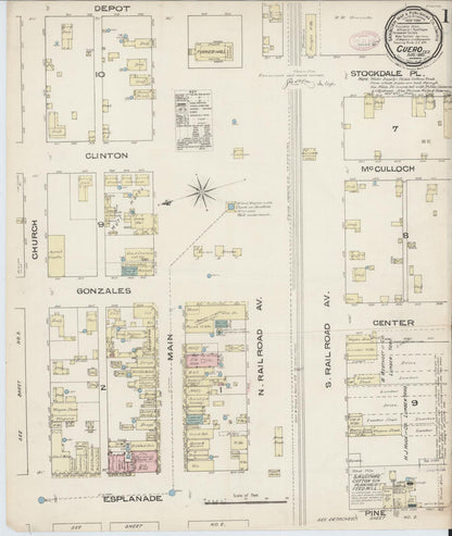Sanborn Fire Insurance Map from Cuero, De Witt County, Texas (1885), Sheet #0001 - Complete Map Set gallery image, historic Sanborn map, vintage wall art, Texas Texas
