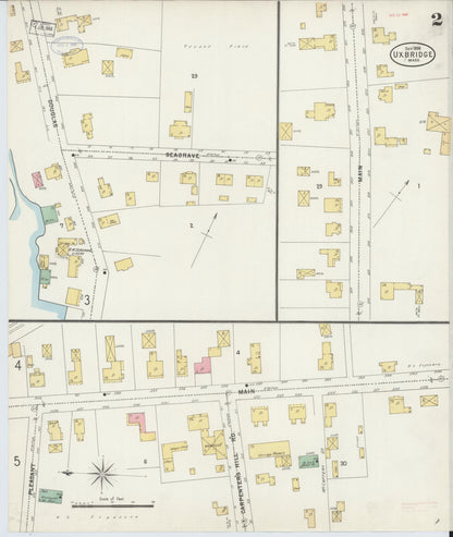 Sanborn Fire Insurance Map from Uxbridge, Worcester County, Massachusetts (1898), Sheet #0002 - Complete Map Set gallery image, historic Sanborn map, vintage wall art, Massachusetts Massachusetts