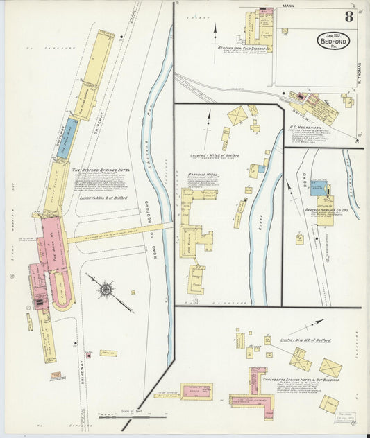 Sanborn Fire Insurance Map from Bedford, Bedford County, Pennsylvania (1912), Sheet #0008 - Historic Sanborn Fire Insurance Map Print, vintage old map wall art, antique decor, genealogy gift, Pennsylvania Pennsylvania map