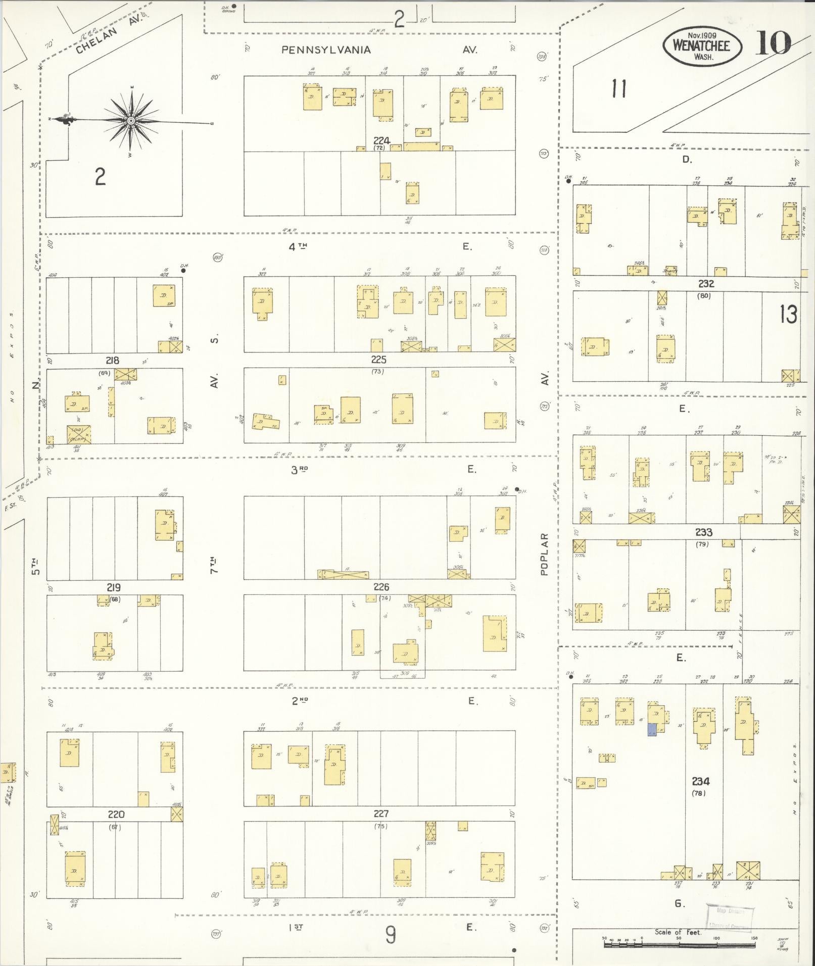 Sanborn Fire Insurance Map from Wenatchee, Chelan County, Washington (1909), Sheet #0010 - Complete Map Set gallery image, historic Sanborn map, vintage wall art, Washington Washington