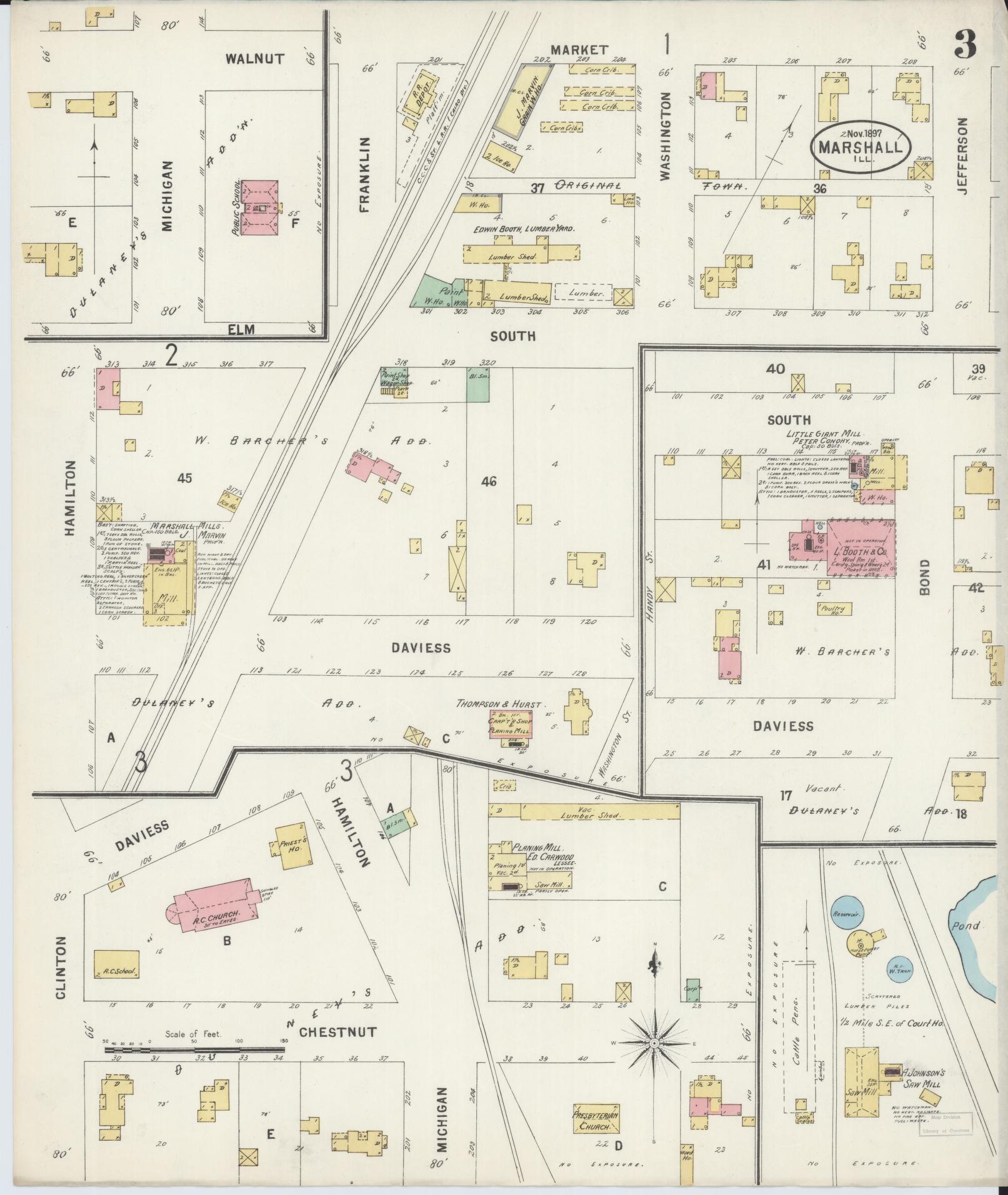 Sanborn Fire Insurance Map from Marshall, Clark County, Illinois (1897), Sheet #0003 - Historic Sanborn Fire Insurance Map Print, vintage old map wall art, antique decor, genealogy gift, Illinois Illinois map