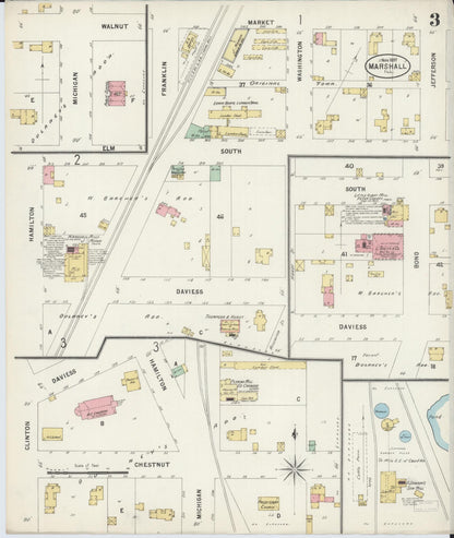 Sanborn Fire Insurance Map from Marshall, Clark County, Illinois (1897), Sheet #0003 - Historic Sanborn Fire Insurance Map Print, vintage old map wall art, antique decor, genealogy gift, Illinois Illinois map