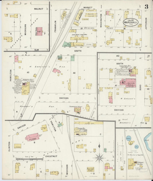 Sanborn Fire Insurance Map from Marshall, Clark County, Illinois (1897), Sheet #0003 - Historic Sanborn Fire Insurance Map Print, vintage old map wall art, antique decor, genealogy gift, Illinois Illinois map