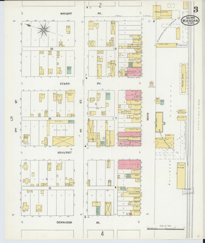 Sanborn Fire Insurance Map from Mandan, Morton County, North Dakota (1904), Sheet #0003 - Complete Map Set gallery image, historic Sanborn map, vintage wall art, North Dakota North Dakota