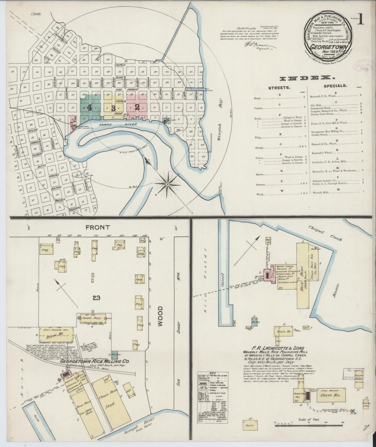 Sanborn Fire Insurance Map from Georgetown, Georgetown County, South Carolina (1888), Sheet #0001 - Historic Sanborn Fire Insurance Map Print, vintage old map wall art, antique decor, genealogy gift, South Carolina South Carolina map