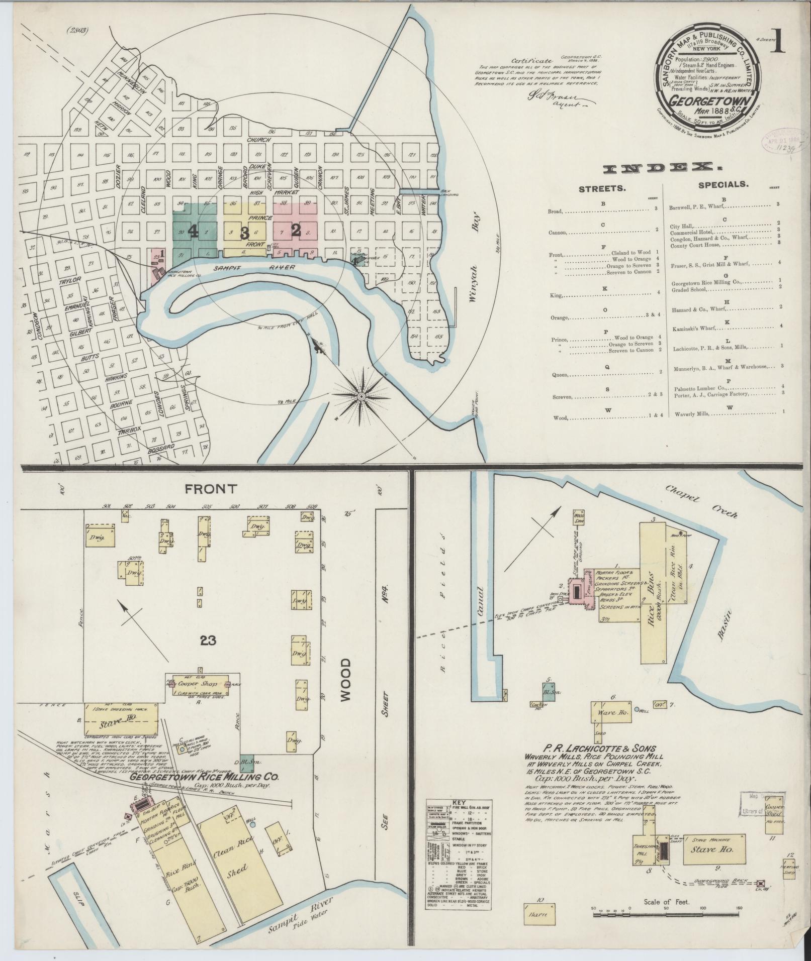 Sanborn Fire Insurance Map from Georgetown, Georgetown County, South Carolina (1888), Sheet #0001 - Historic Sanborn Fire Insurance Map Print, vintage old map wall art, antique decor, genealogy gift, South Carolina South Carolina map