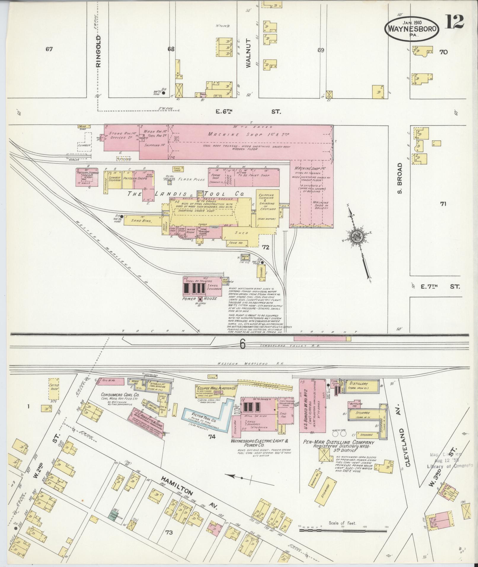 Sanborn Fire Insurance Map from Waynesboro, Franklin County, Pennsylvania (1910), Sheet #0012 - Historic Sanborn Fire Insurance Map Print, vintage old map wall art, antique decor, genealogy gift, Pennsylvania Pennsylvania map