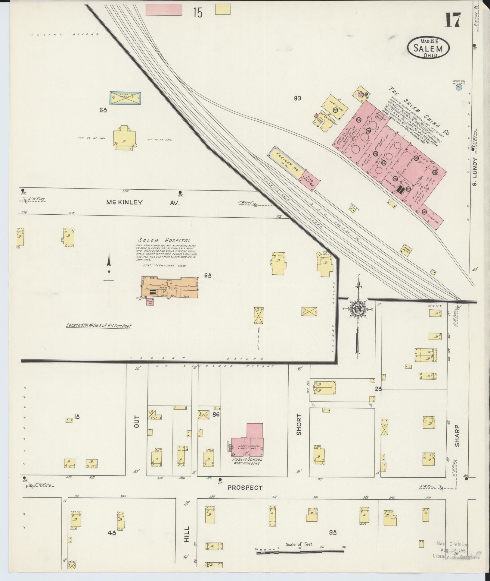 Sanborn Fire Insurance Map from Salem, Columbiana County, Ohio (1915), Sheet #0017 - Historic Sanborn Fire Insurance Map Print, vintage old map wall art, antique decor, genealogy gift, Ohio Ohio map
