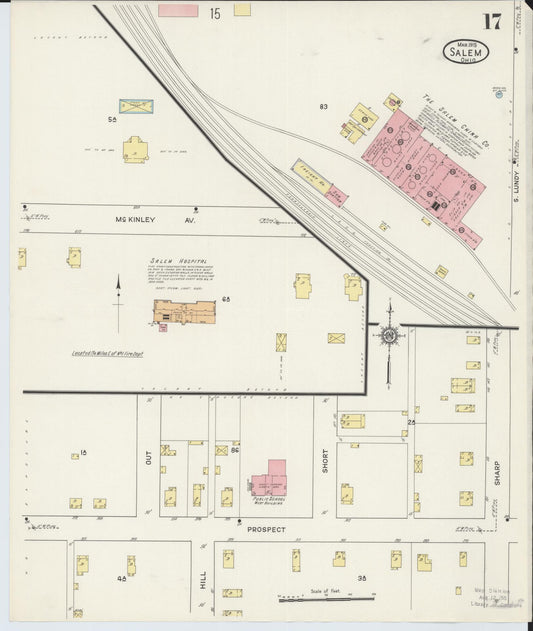 Sanborn Fire Insurance Map from Salem, Columbiana County, Ohio (1915), Sheet #0017 - Historic Sanborn Fire Insurance Map Print, vintage old map wall art, antique decor, genealogy gift, Ohio Ohio map