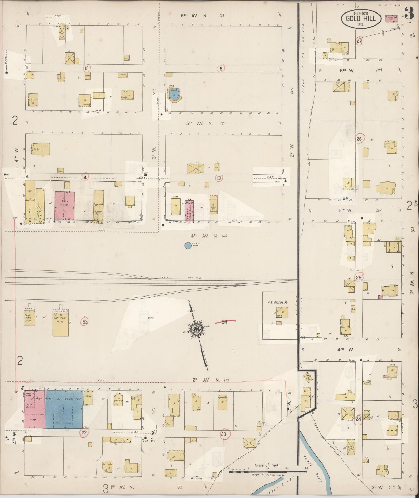 Sanborn Fire Insurance Map from Gold Hill, Jackson County, Oregon (1930), Sheet #0003 - Complete Map Set gallery image, historic Sanborn map, vintage wall art, Oregon Oregon