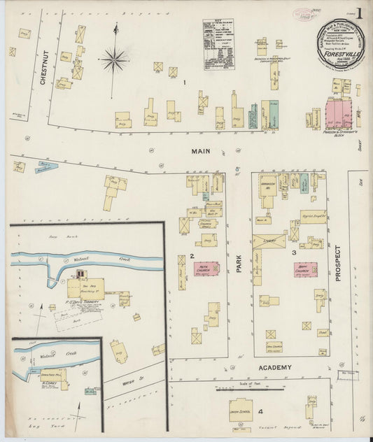 Sanborn Fire Insurance Map from Forestville, Chautauqua County, New York (1888), Sheet #0001 - Historic Sanborn Fire Insurance Map Print, vintage old map wall art, antique decor, genealogy gift, New York New York map