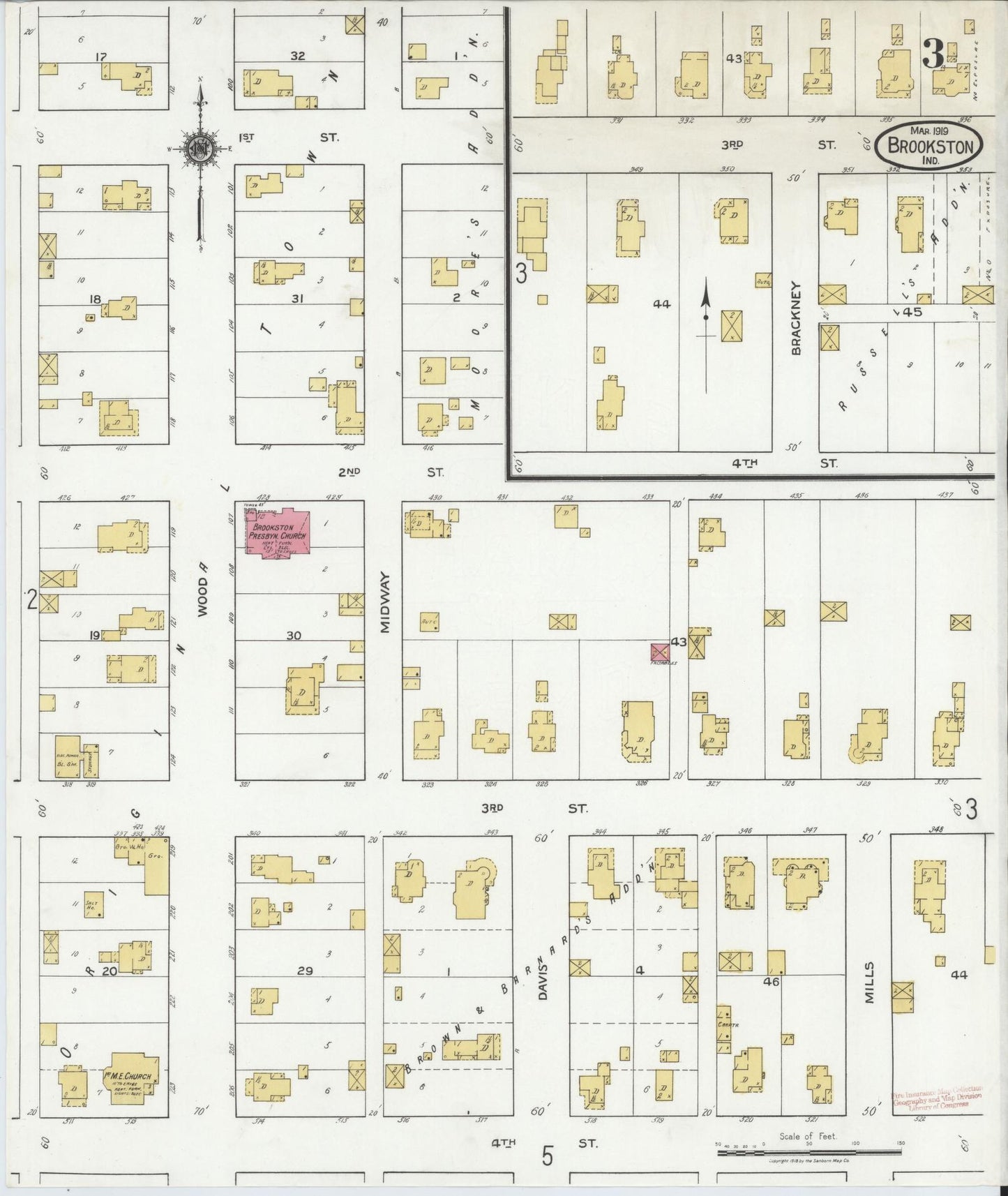 Sanborn Fire Insurance Map from Brookston, White County, Indiana (1919), Sheet #0003 - Complete Map Set gallery image, historic Sanborn map, vintage wall art, Indiana Indiana