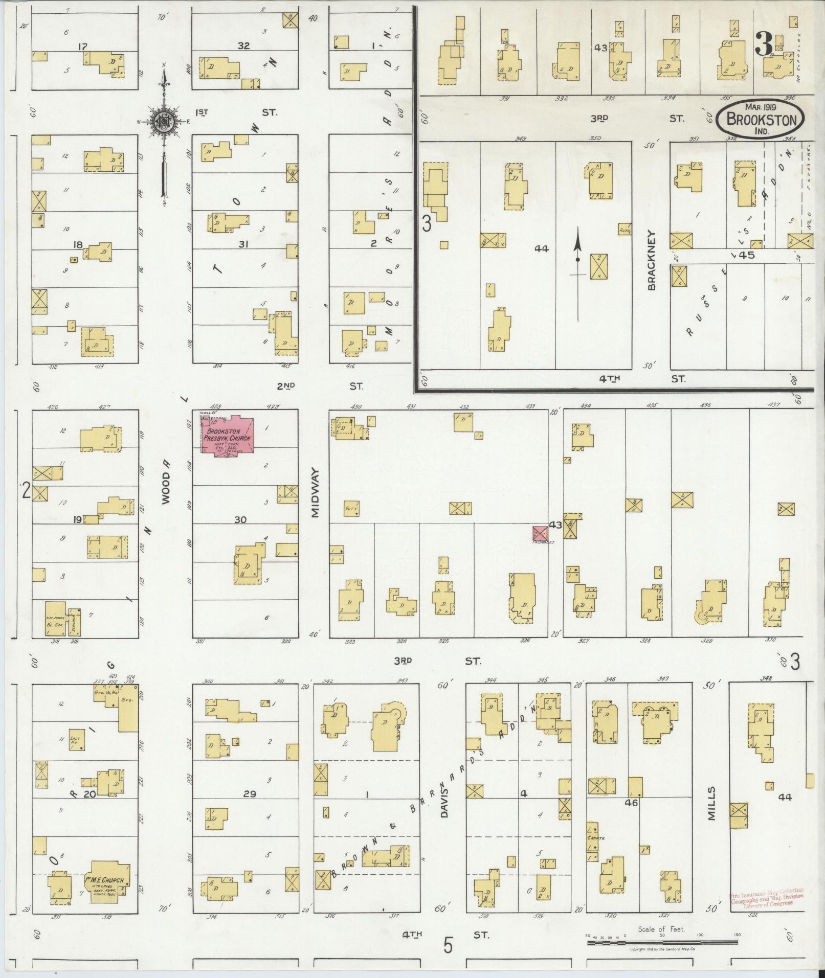 Sanborn Fire Insurance Map from Brookston, White County, Indiana (1919), Sheet #0003 - Complete Map Set gallery image, historic Sanborn map, vintage wall art, Indiana Indiana