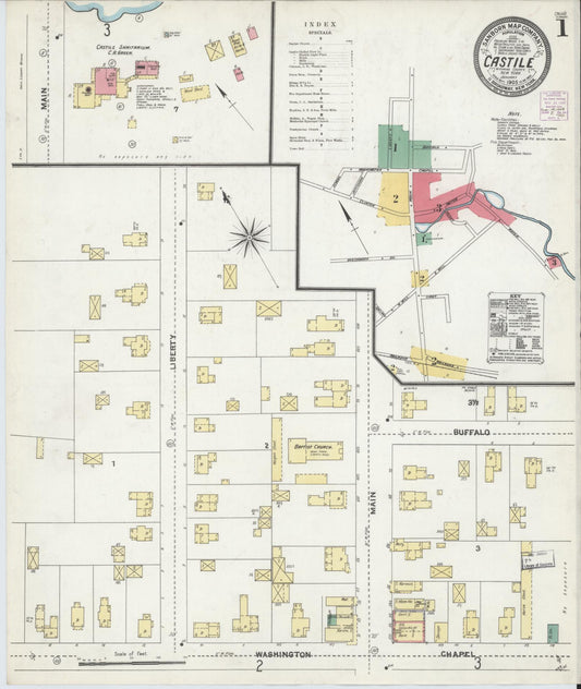 Sanborn Fire Insurance Map from Castile, Wyoming County, New York (1905), Sheet #0001 - Complete Map Set gallery image, historic Sanborn map, vintage wall art, New York New York