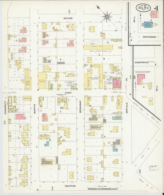 Sanborn Fire Insurance Map from Del Rio, Val Verde County, Texas (1909), Sheet #0004 - Historic Sanborn Fire Insurance Map Print, vintage old map wall art, antique decor, genealogy gift, Texas Texas map