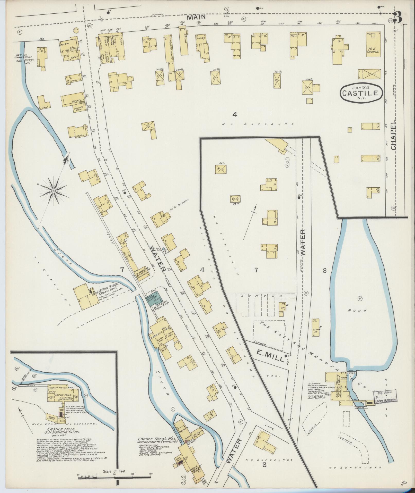 Sanborn Fire Insurance Map from Castile, Wyoming County, New York (1893), Sheet #0003 - Complete Map Set gallery image, historic Sanborn map, vintage wall art, Castile Wyoming