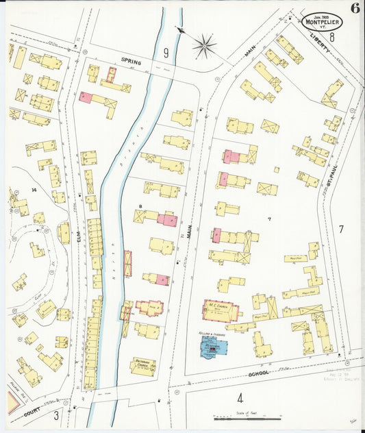 Sanborn Fire Insurance Map from Montpelier, Washington County, Vermont (1905), Sheet #0006 - Historic Sanborn Fire Insurance Map Print, vintage old map wall art, antique decor, genealogy gift, Vermont Vermont map