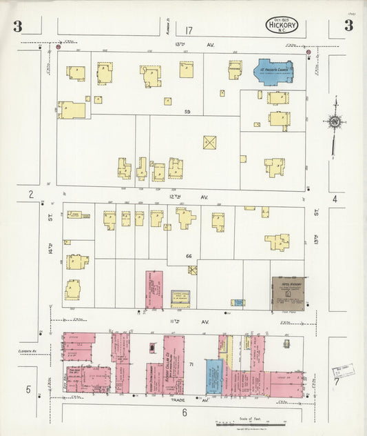 Sanborn Fire Insurance Map from Hickory, Catawba County, North Carolina (1925), Sheet #0003 - Historic Sanborn Fire Insurance Map Print, vintage old map wall art, antique decor, genealogy gift, North Carolina North Carolina map