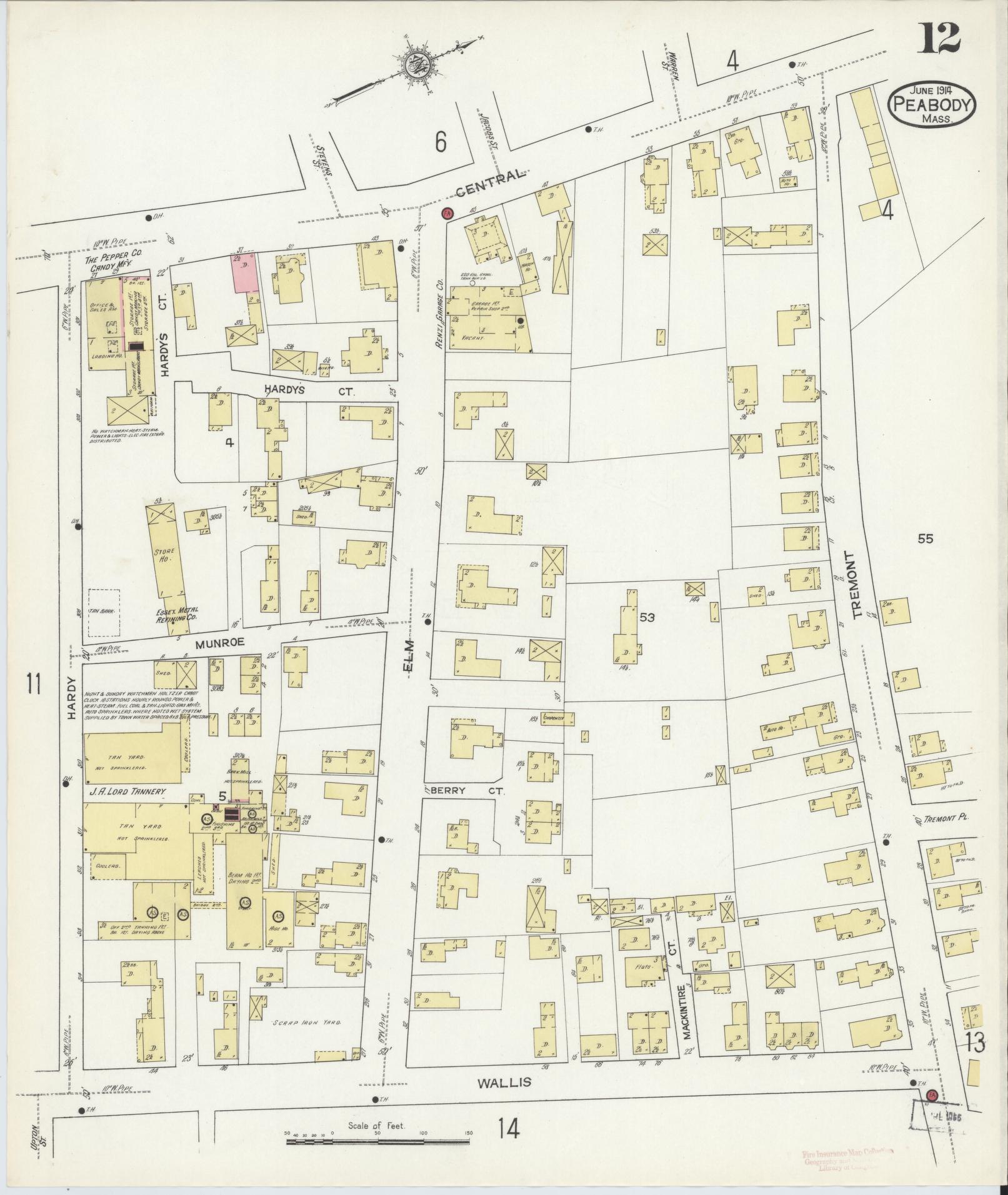 Sanborn Fire Insurance Map from Peabody, Essex County, Massachusetts (1914), Sheet #0012 - Complete Map Set gallery image, historic Sanborn map, vintage wall art, Massachusetts Massachusetts