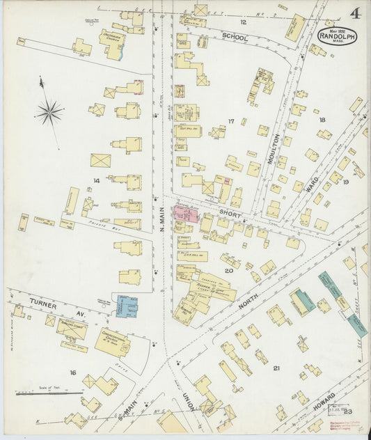 Sanborn Fire Insurance Map from Randolph, Norfolk County, Massachusetts (1892), Sheet #0004 - Historic Sanborn Fire Insurance Map Print, vintage old map wall art, antique decor, genealogy gift, Massachusetts Massachusetts map
