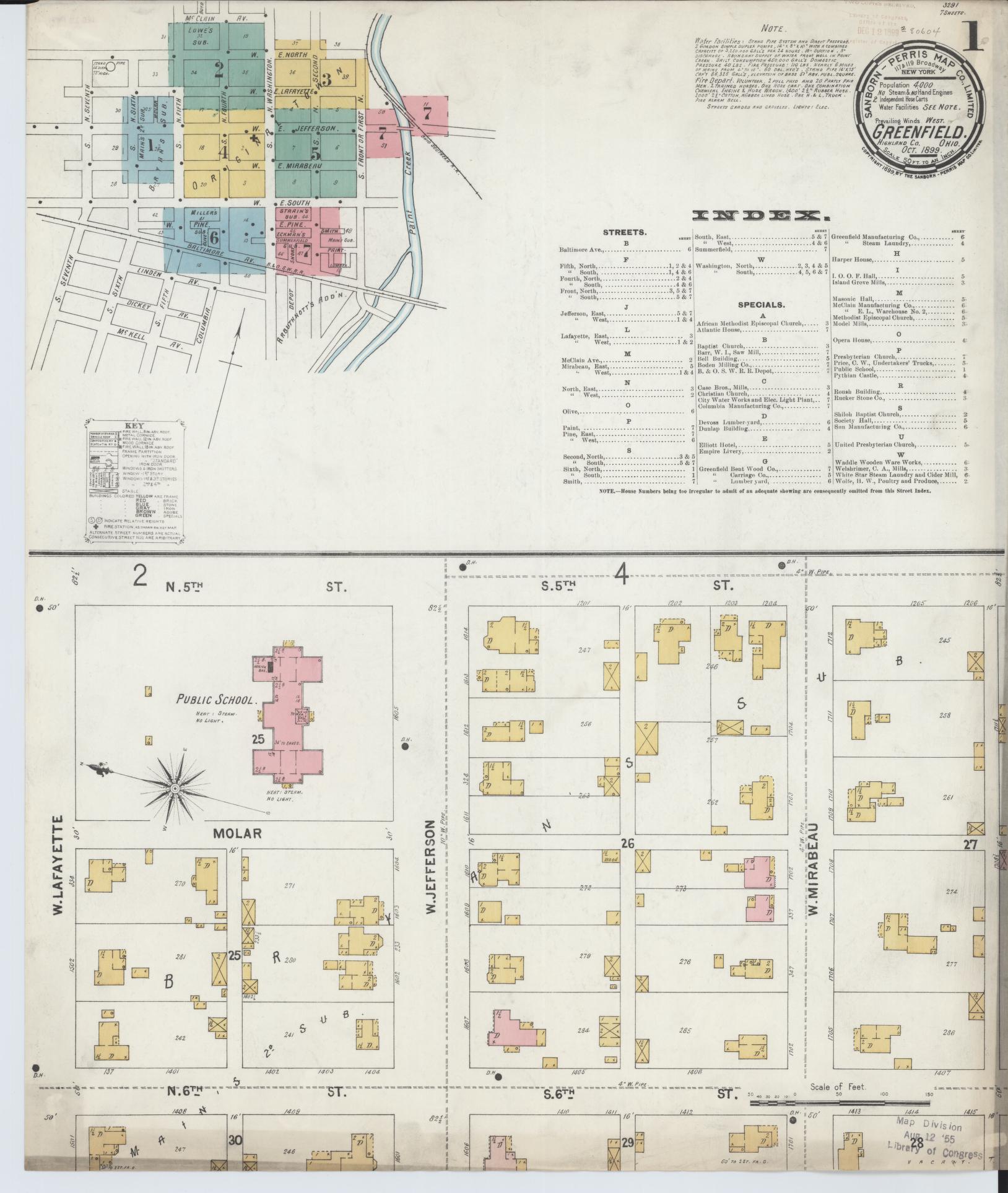 Sanborn Fire Insurance Map from Greenfield, Highland County, Ohio (1899), Sheet #0001 - Complete Map Set gallery image, historic Sanborn map, vintage wall art, Ohio Ohio