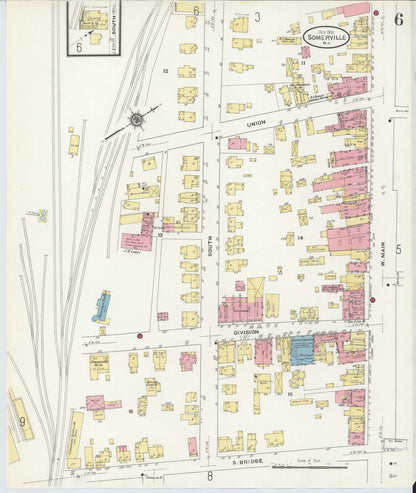 Sanborn Fire Insurance Map from Somerville, Somerset County, New Jersey (1910), Sheet #0006 - Historic Sanborn Fire Insurance Map Print, vintage old map wall art, antique decor, genealogy gift, New Jersey New Jersey map