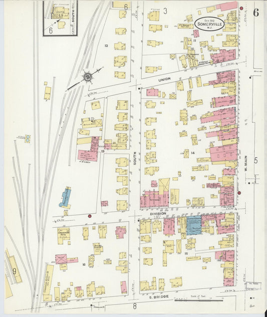 Sanborn Fire Insurance Map from Somerville, Somerset County, New Jersey (1910), Sheet #0006 - Historic Sanborn Fire Insurance Map Print, vintage old map wall art, antique decor, genealogy gift, New Jersey New Jersey map