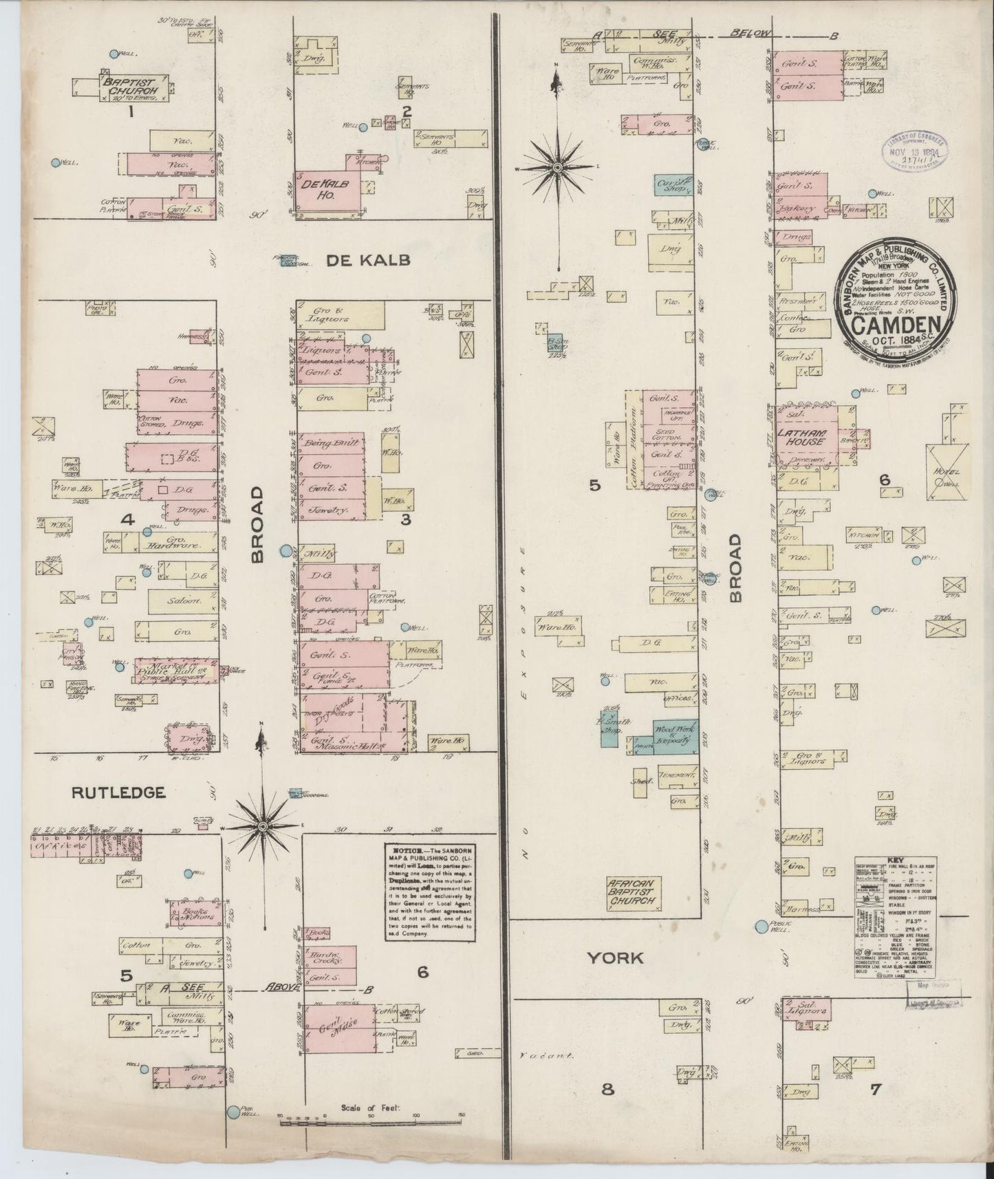 Sanborn Fire Insurance Map from Camden, Kershaw County, South Carolina (1884), Sheet #0002 - Complete Map Set gallery image, historic Sanborn map, vintage wall art, South Carolina South Carolina
