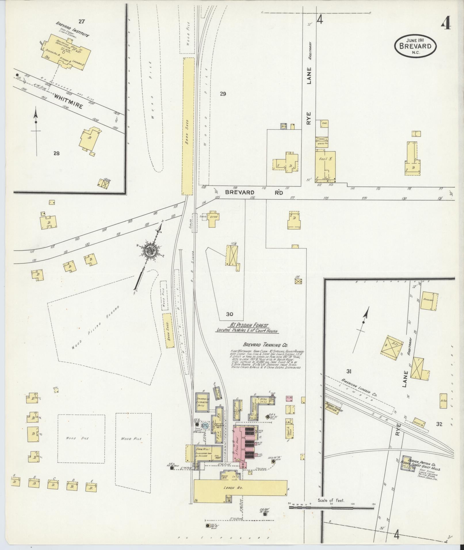 Sanborn Fire Insurance Map from Brevard, Transylvania County, North Carolina (1911), Sheet #0004 - Historic Sanborn Fire Insurance Map Print, vintage old map wall art, antique decor, genealogy gift, North Carolina North Carolina map