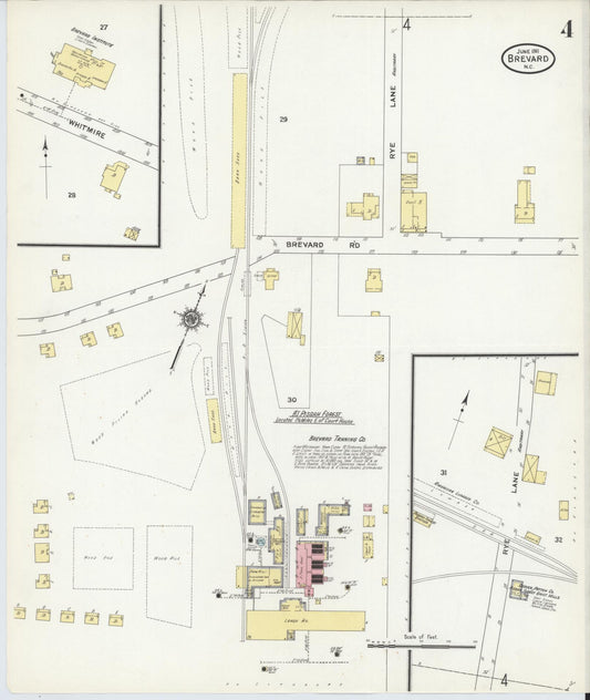 Sanborn Fire Insurance Map from Brevard, Transylvania County, North Carolina (1911), Sheet #0004 - Historic Sanborn Fire Insurance Map Print, vintage old map wall art, antique decor, genealogy gift, North Carolina North Carolina map