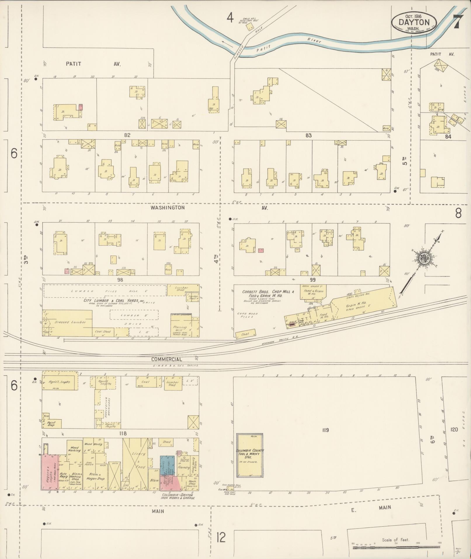 Sanborn Fire Insurance Map from Dayton, Columbia County, Washington (1916), Sheet #0007 - Complete Map Set gallery image, historic Sanborn map, vintage wall art, Washington Washington