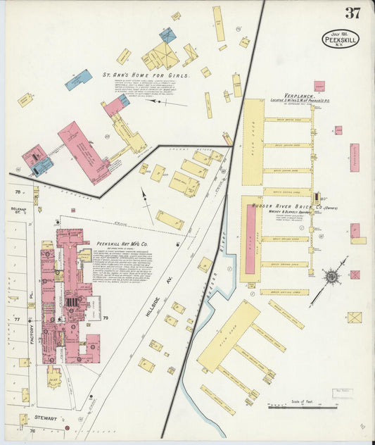 Sanborn Fire Insurance Map from Peekskill, Westchester County, New York (1911), Sheet #0037 - Historic Sanborn Fire Insurance Map Print, vintage old map wall art, antique decor, genealogy gift, New York New York map
