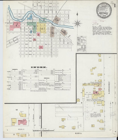 Sanborn Fire Insurance Map from Hastings, Barry County, Michigan (1896), Sheet #0001 - Historic Sanborn Fire Insurance Map Print, vintage old map wall art, antique decor, genealogy gift, Michigan Michigan map