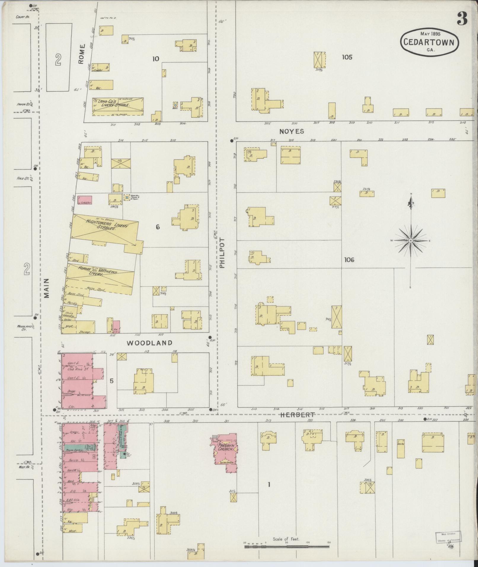 Sanborn Fire Insurance Map from Cedartown, Polk County, Georgia (1895), Sheet #0003 - Historic Sanborn Fire Insurance Map Print, vintage old map wall art, antique decor, genealogy gift, Georgia Georgia map