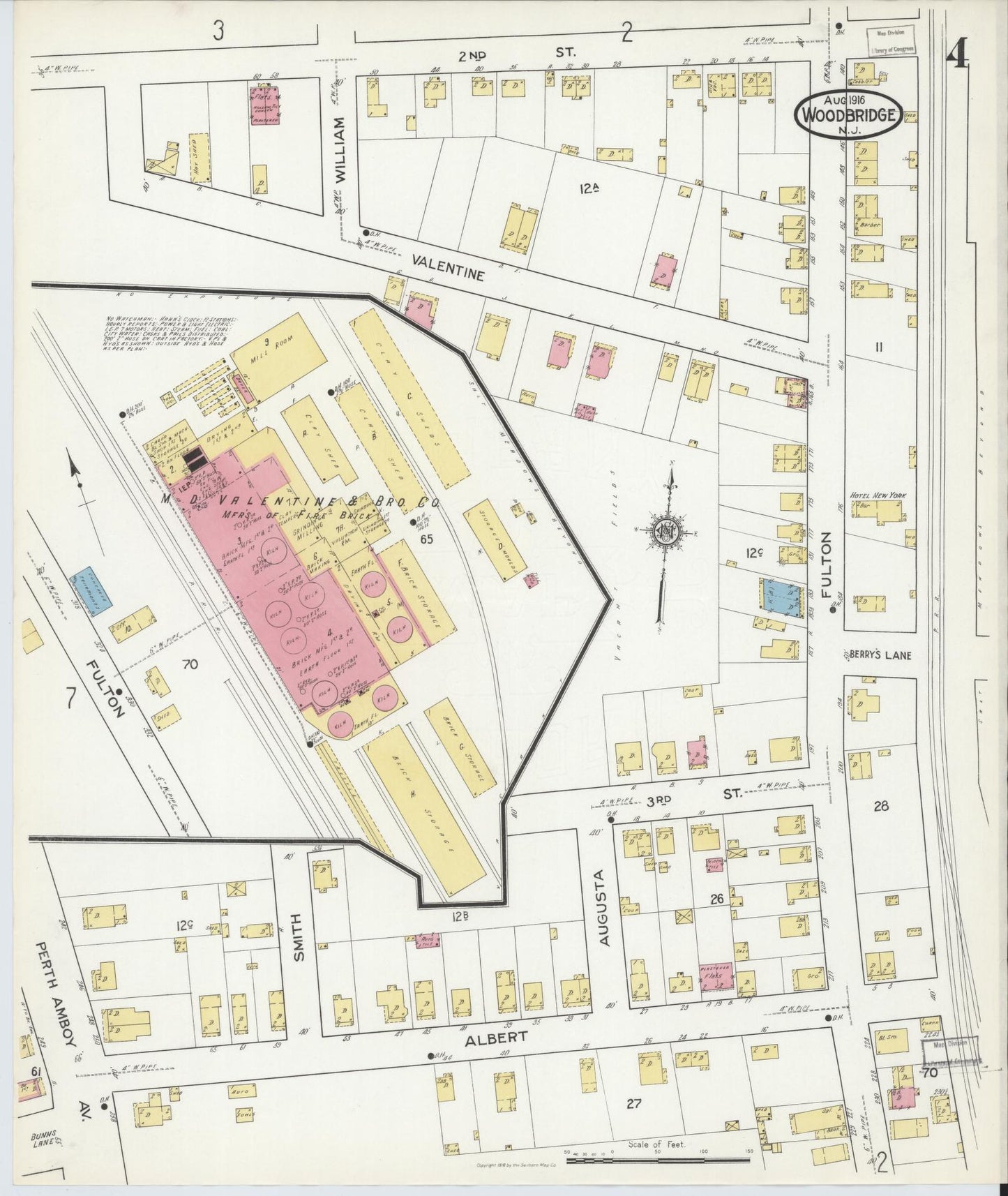 Sanborn Fire Insurance Map from Woodbridge, Middlesex County, New Jersey (1916), Sheet #0004 - Historic Sanborn Fire Insurance Map Print, vintage old map wall art, antique decor, genealogy gift, New Jersey New Jersey map