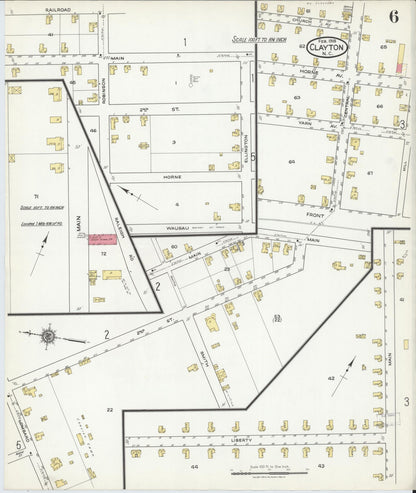 Sanborn Fire Insurance Map from Clayton, Johnston County, North Carolina (1918), Sheet #0006 - Historic Sanborn Fire Insurance Map Print, vintage old map wall art, antique decor, genealogy gift, North Carolina North Carolina map