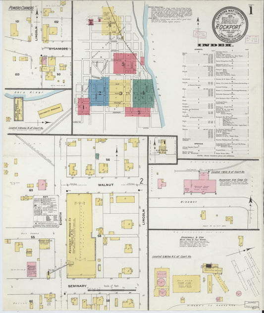 Sanborn Fire Insurance Map from Rockport, Spencer County, Indiana (1909), Sheet #0001 - Historic Sanborn Fire Insurance Map Print, vintage old map wall art, antique decor, genealogy gift, Indiana Indiana map