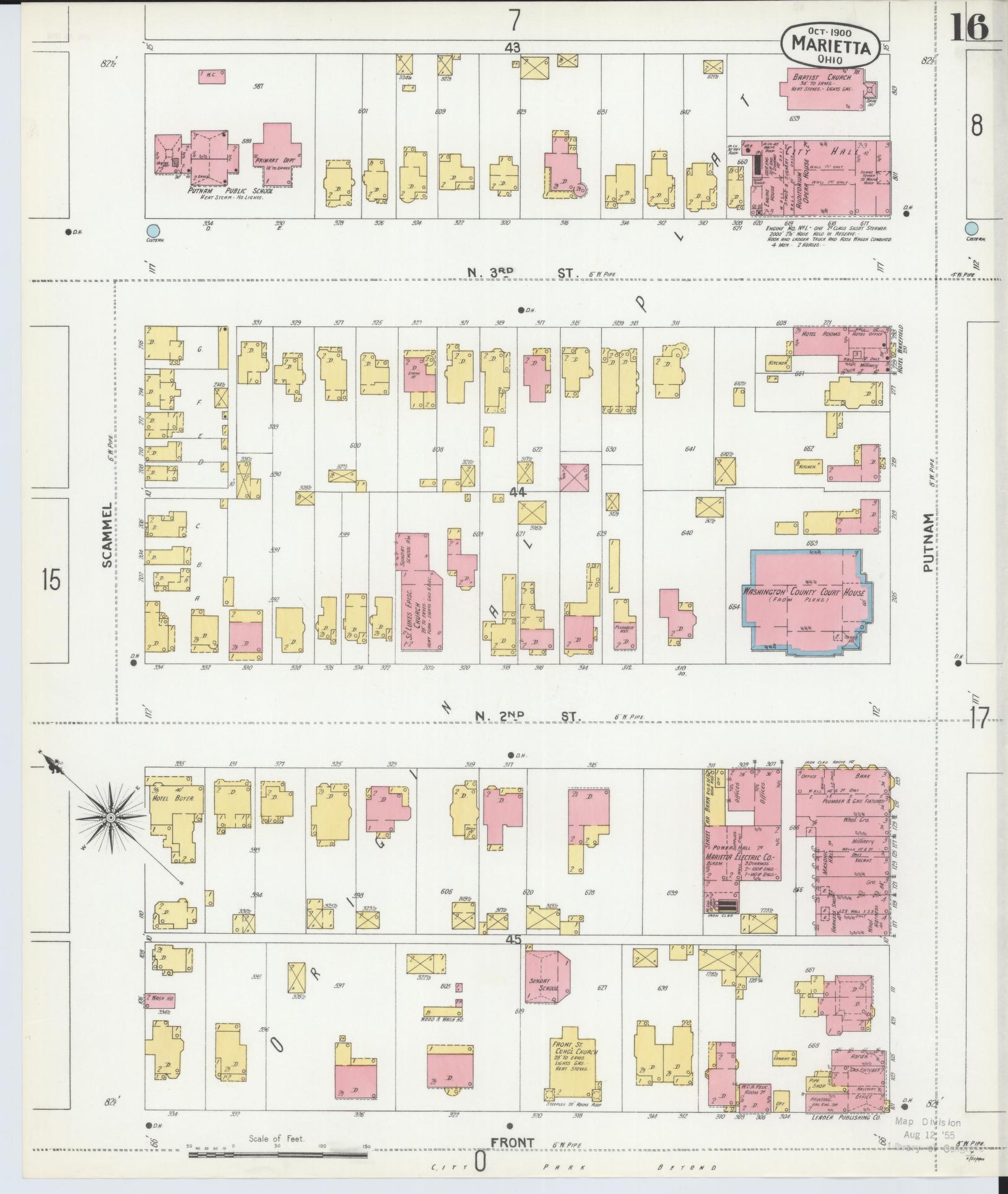 Sanborn Fire Insurance Map from Marietta, Washington County, Ohio (1900), Sheet #0016 - Historic Sanborn Fire Insurance Map Print, vintage old map wall art, antique decor, genealogy gift, Ohio Ohio map