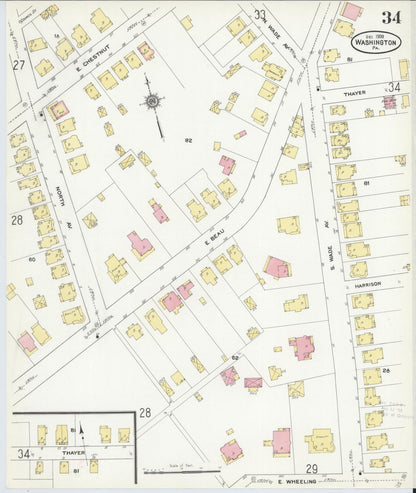 Sanborn Fire Insurance Map from Washington, Washington County, Pennsylvania (1909), Sheet #0034 - Complete Map Set gallery image, historic Sanborn map, vintage wall art, Sanborn Fire Insurance Map from Washington Washington