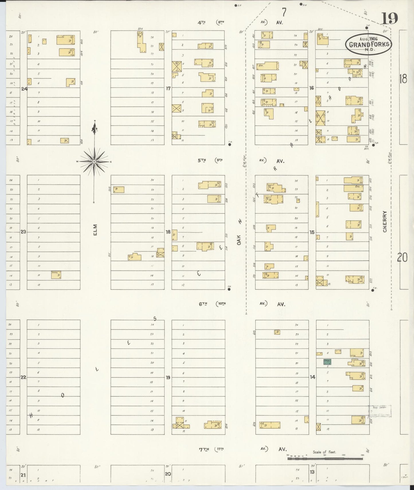 Sanborn Fire Insurance Map from Grand Forks, Grand Forks County, North Dakota (1906), Sheet #0019 - Complete Map Set gallery image, historic Sanborn map, vintage wall art, North Dakota North Dakota