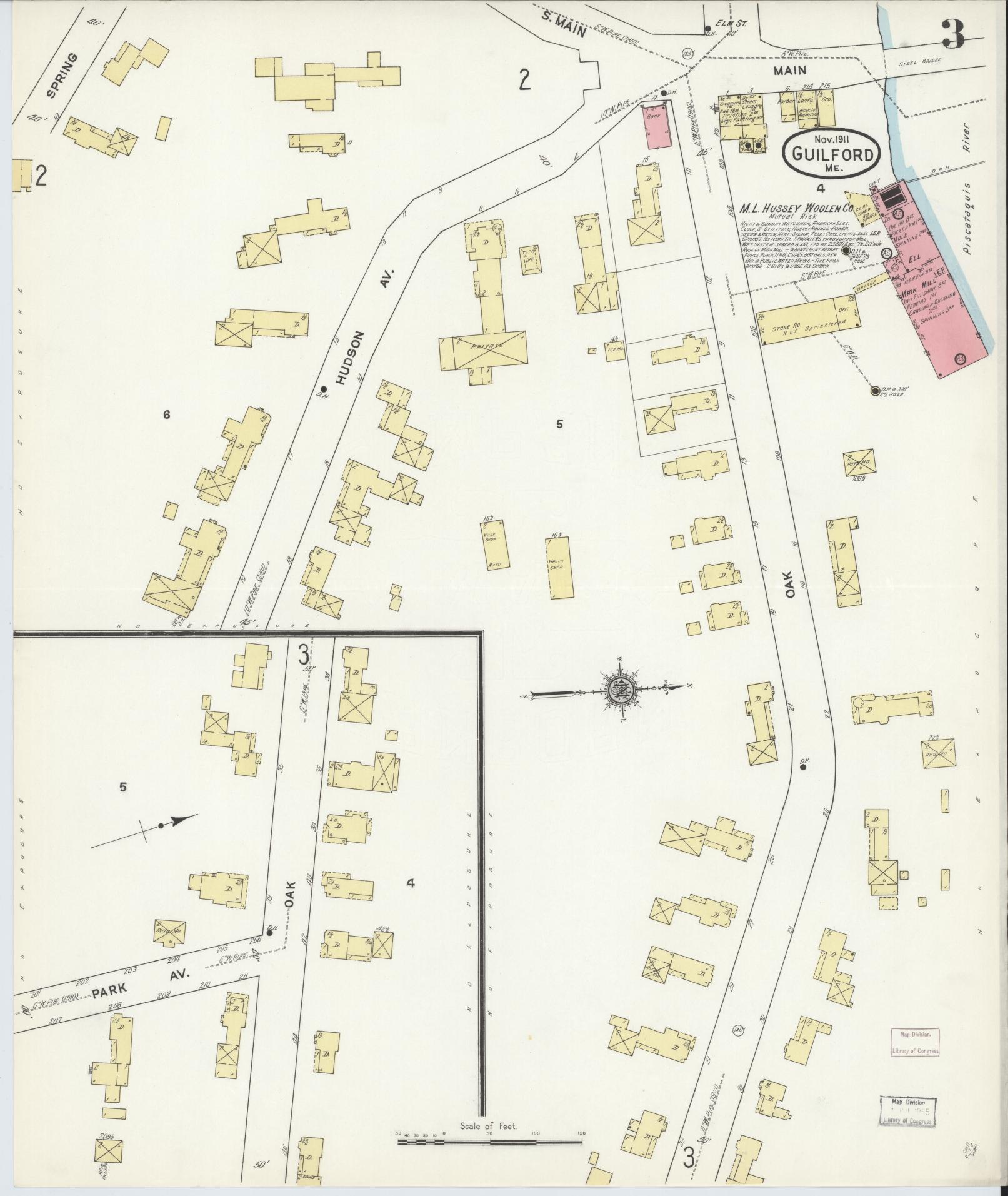 Sanborn Fire Insurance Map from Guilford, Piscataquis County, Maine (1911), Sheet #0003 - Historic Sanborn Fire Insurance Map Print, vintage old map wall art, antique decor, genealogy gift, Maine Maine map