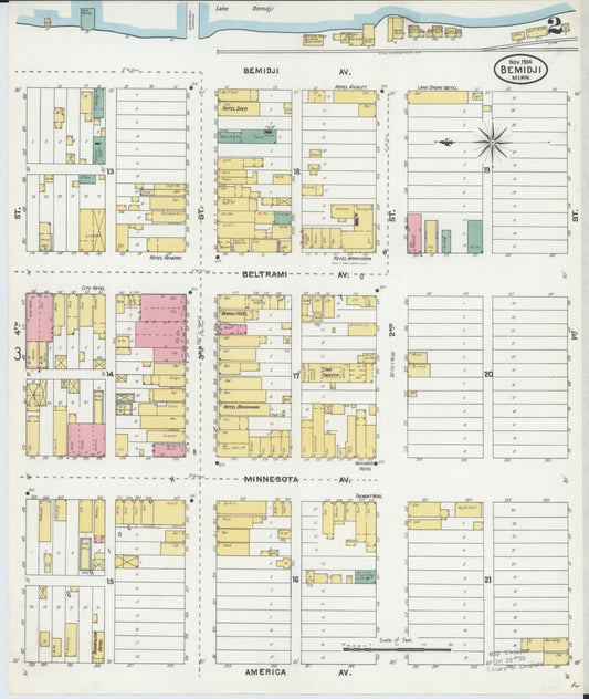 Sanborn Fire Insurance Map from Bemidji, Beltrami County, Minnesota (1904), Sheet #0002 - Historic Sanborn Fire Insurance Map Print, vintage old map wall art, antique decor, genealogy gift, Minnesota Minnesota map