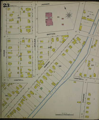 Sanborn Fire Insurance Map from Akron, Summit County, Ohio (1892), Sheet #0023 - Historic Sanborn Fire Insurance Map Print, vintage old map wall art, antique decor, genealogy gift, Ohio Ohio map