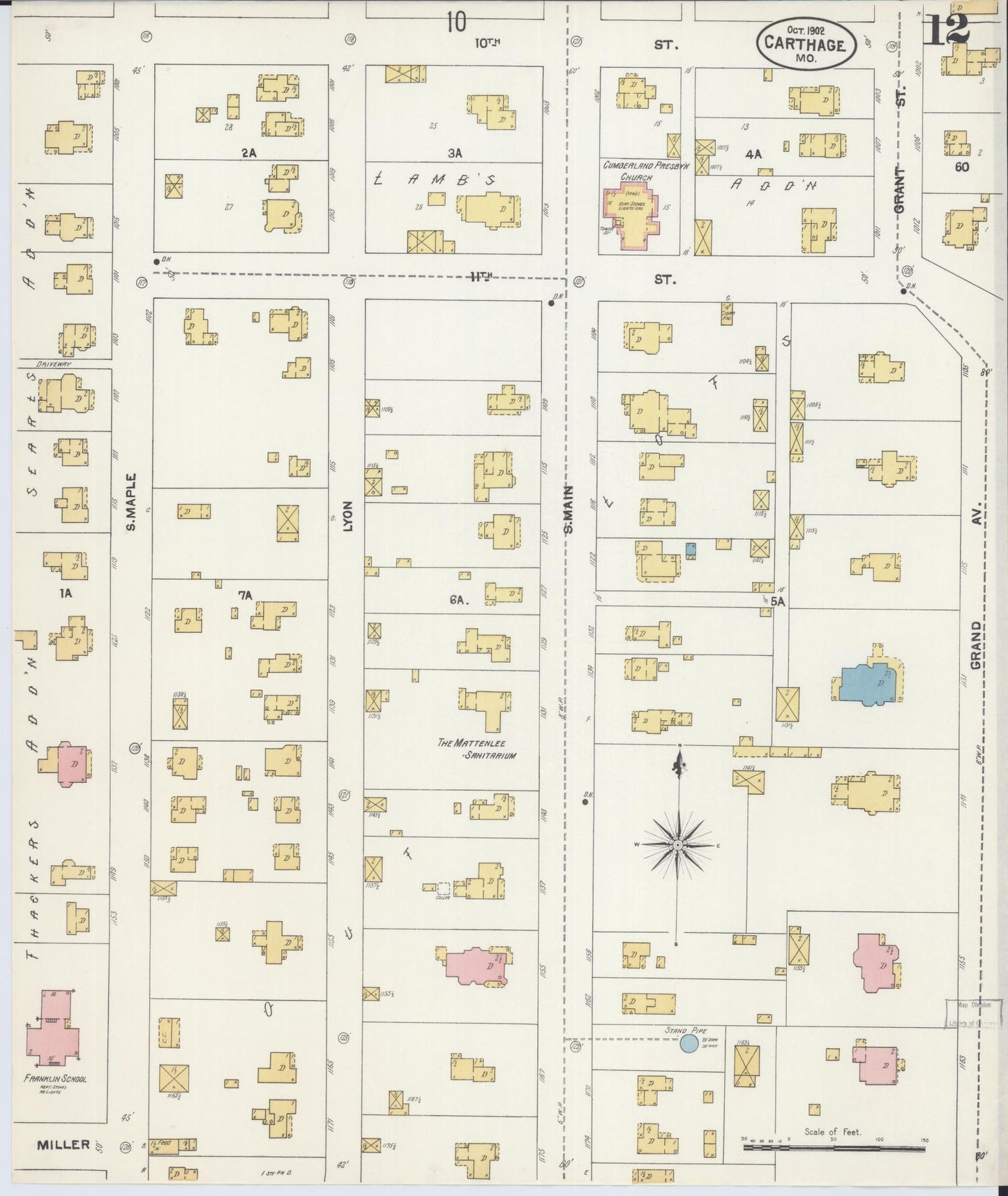 Sanborn Fire Insurance Map from Carthage, Jasper County, Missouri (1902), Sheet #0012 - Complete Map Set gallery image, historic Sanborn map, vintage wall art, Missouri Missouri