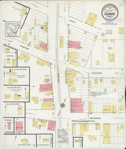 Sanborn Fire Insurance Map from Dumas, Desha County, Arkansas (1918), Sheet #0001 - Historic Sanborn Fire Insurance Map Print, vintage old map wall art, antique decor, genealogy gift, Arkansas Arkansas map